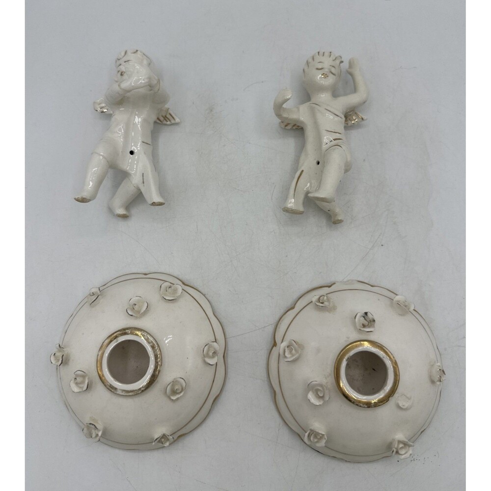 Vintage Candle Climber Huggers Angel Cherub Commadore Japan With Holders